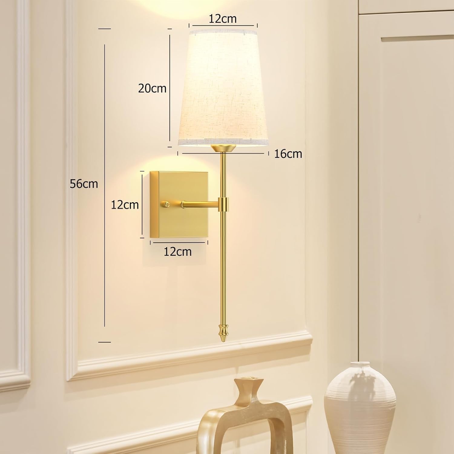 Battery Wall Sconces Gold Set of 2 | Remote Dimmable 3-Tone Light + Timer
