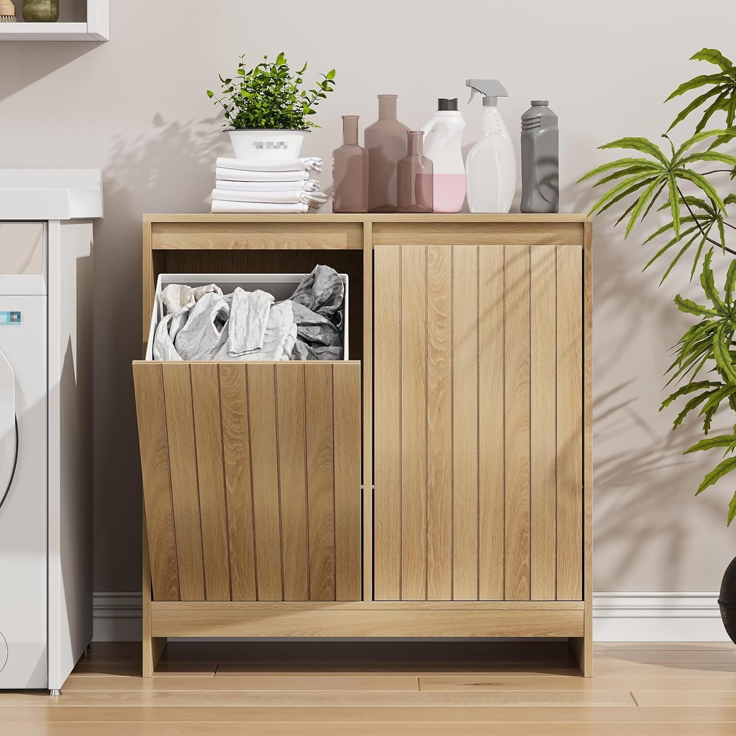 Double Tilt Out Laundry Cabinet with 2 Baskets Wooden Bathroom Storage