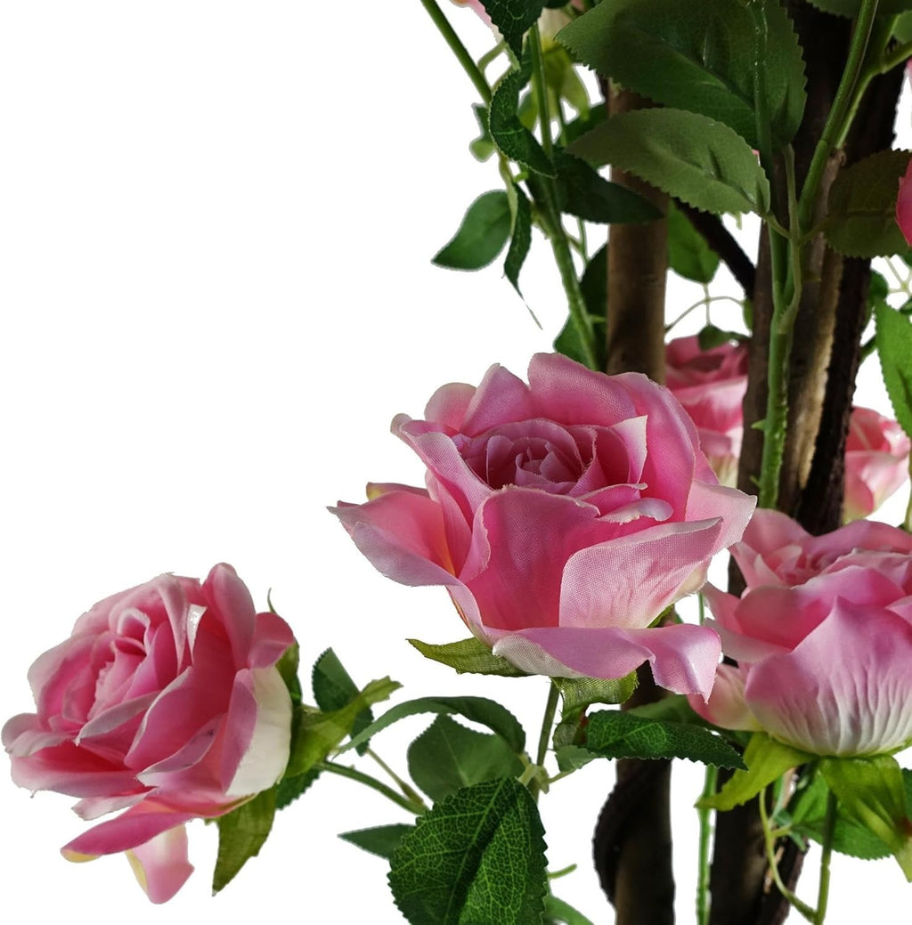 105cm Artificial Pink Rose Blossom Tree Floral Plant in Pot Indoor Decoration