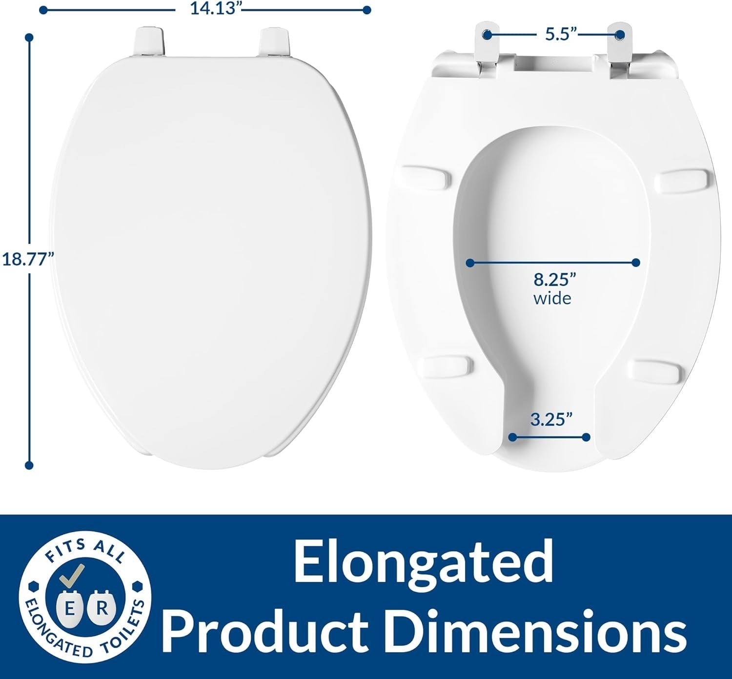 Economy Elongated Open Front Toilet Seat w/ Cover Easy Clean White Plastic
