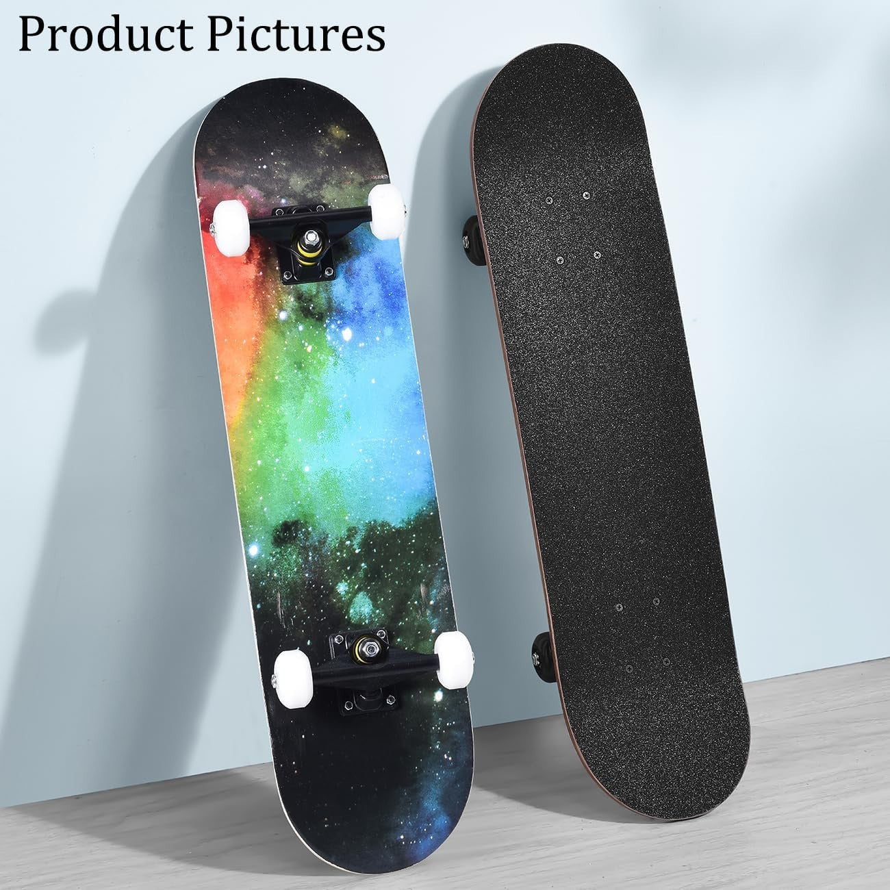 31in Beginner Skateboard Double Kick Maple Deck Kids Adults Rainbow + Tool