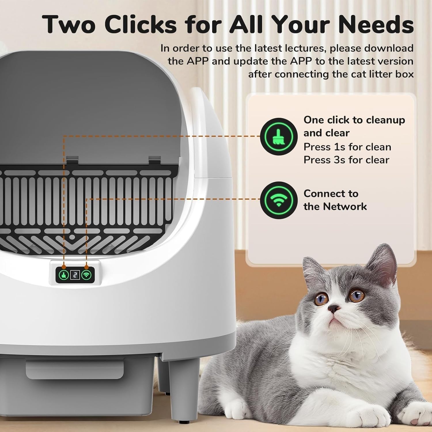 Open Top Self Cleaning Cat Litter Box APP Control Multi Cat 10L