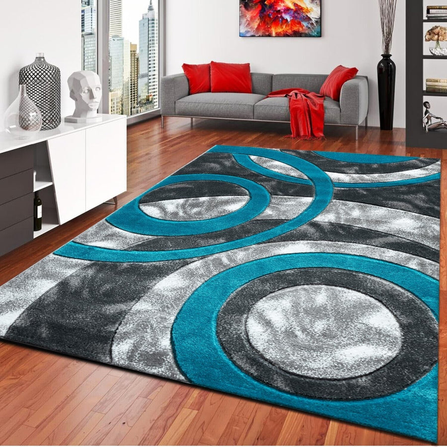 Teal Grey Large Area Rug 160x230cm Soft Shaggy Non Slip Living Room Carpet