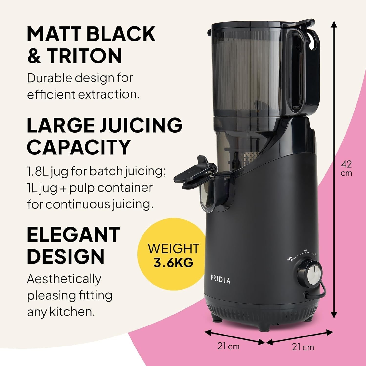 Cold Press Juicer 135mm Wide Chute Whole Fruit 250W Quiet High Yield