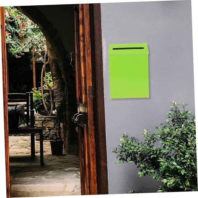 Wall Mount Mailbox Light Green Iron Secure Outdoor Post Box Suggestion Holder