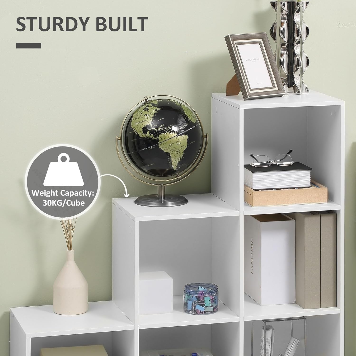 Modern 3-Tier Cube Storage Shelf, 6 Cube Bookcase Unit, Freestanding Step Design