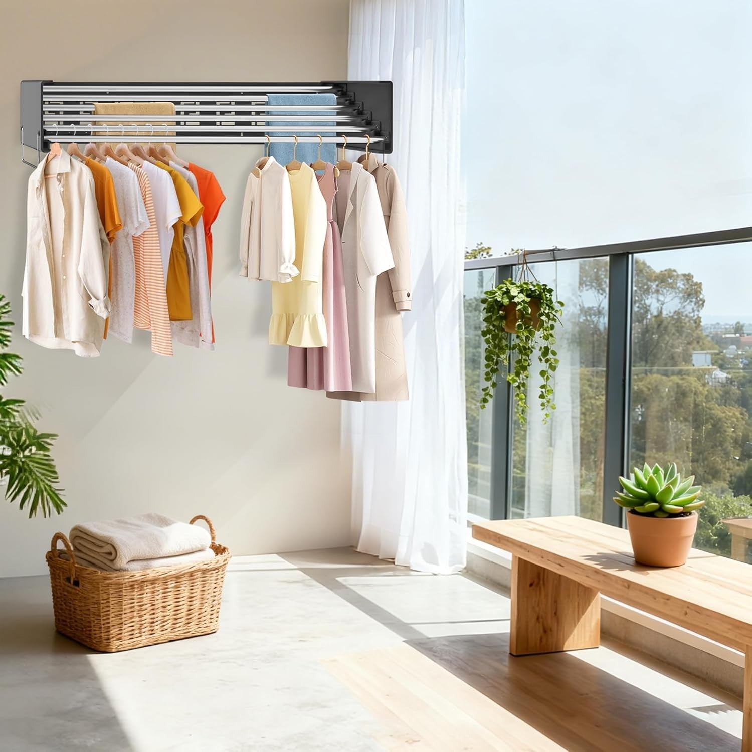 Wall Mounted Retractable Clothes Airer Folding Drying Space Saving