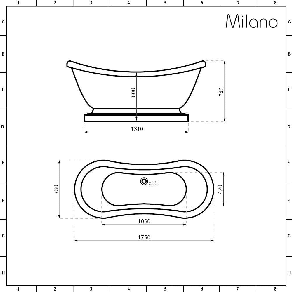 White 1750x730mm Double Ended Freestanding Slipper Bath – Traditional Acrylic