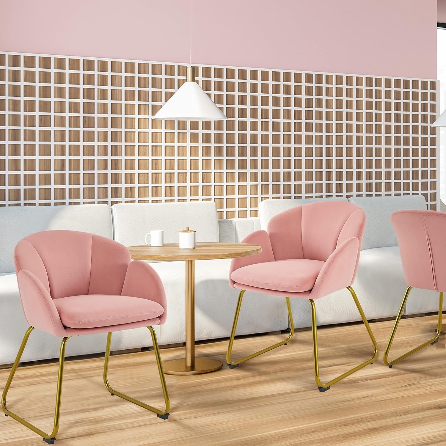 Velvet Tub Chair Accent Armchair Gold Legs Pink