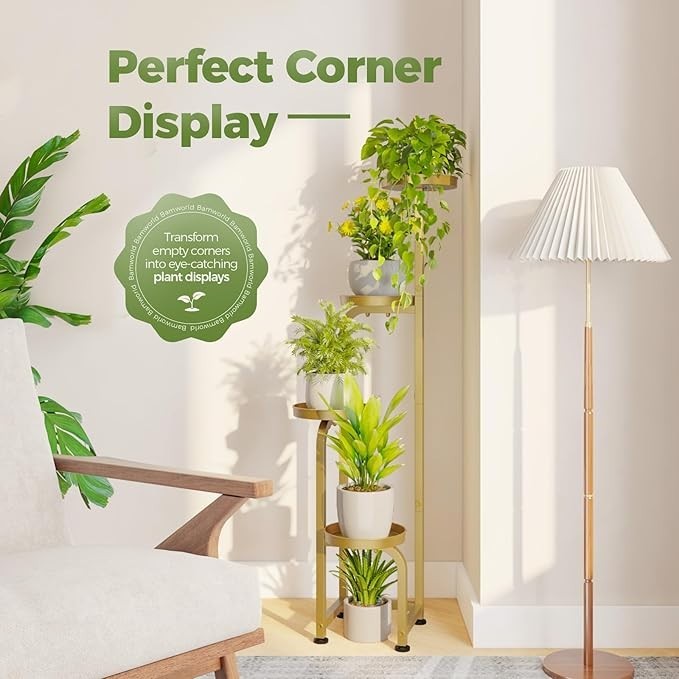 4 Tier Gold Metal Plant Stand Indoor Outdoor Spiral Tall Flower Shelf