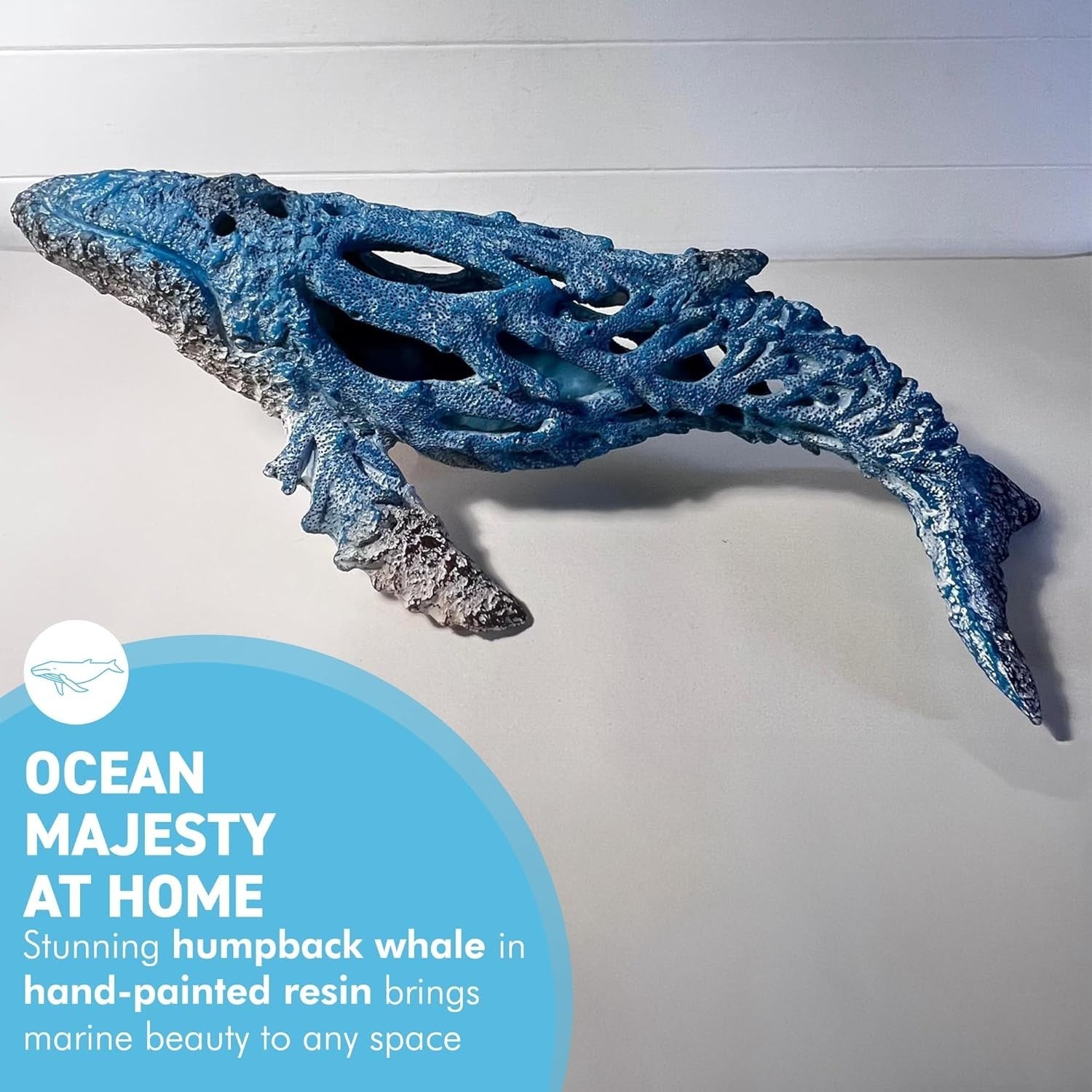 Large Hand-Painted Humpback Whale Ornament 46cm | Nautical Ocean Decor Resin Art