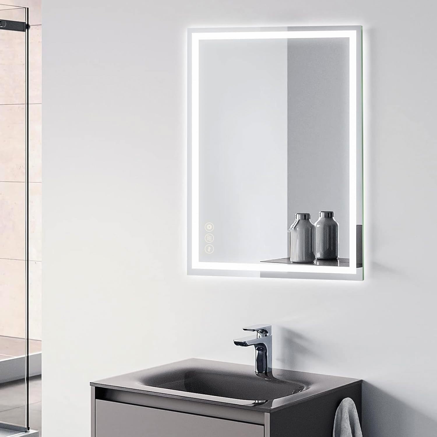 LED Bathroom Mirror 50x70cm Wall Mount Anti-Fog Light Up Demister IP44