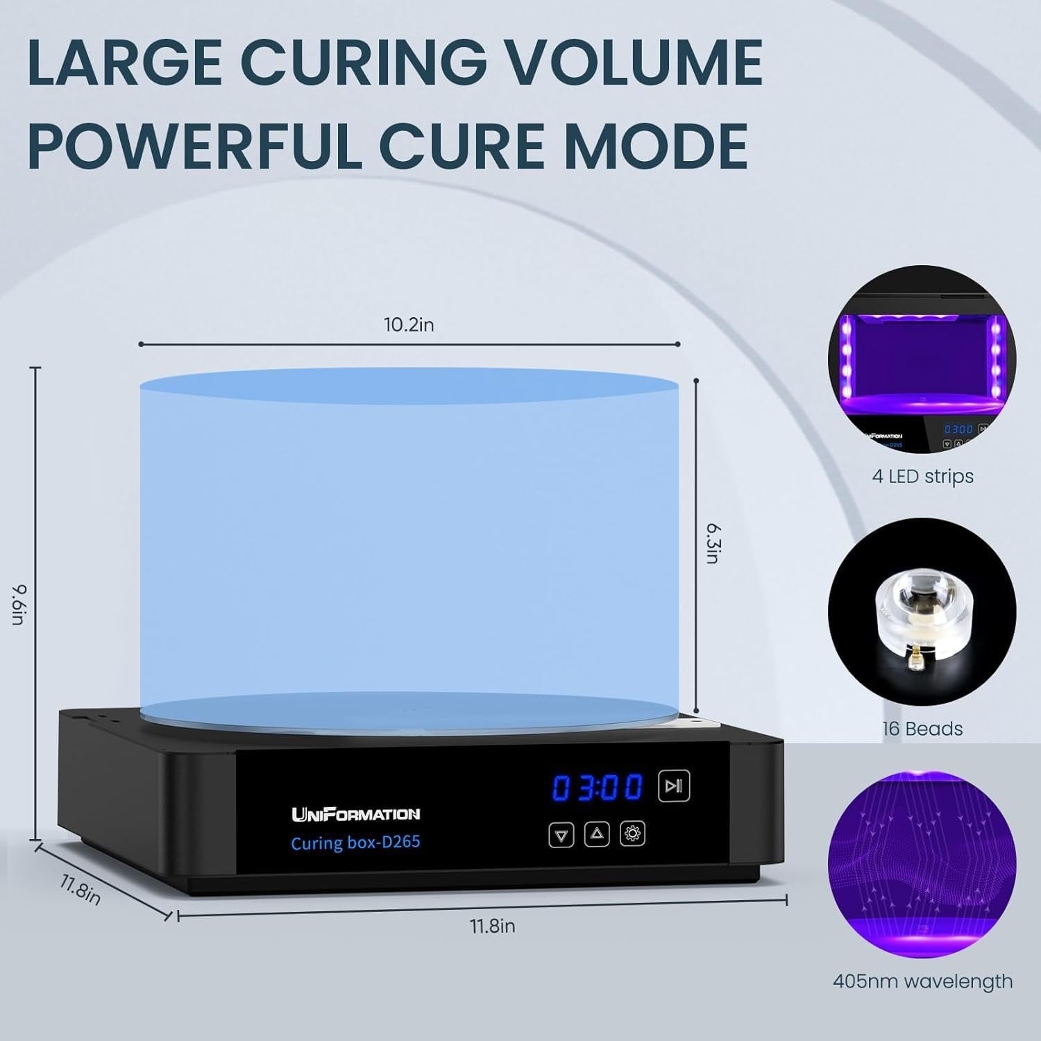 UV Resin Curing Machine 405nm 10.2” 360° Turntable LCD SLA Prints