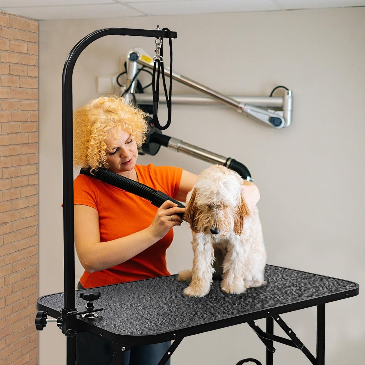 Foldable Dog Grooming Table 32in Non Slip Adjustable Arm Storage Basket
