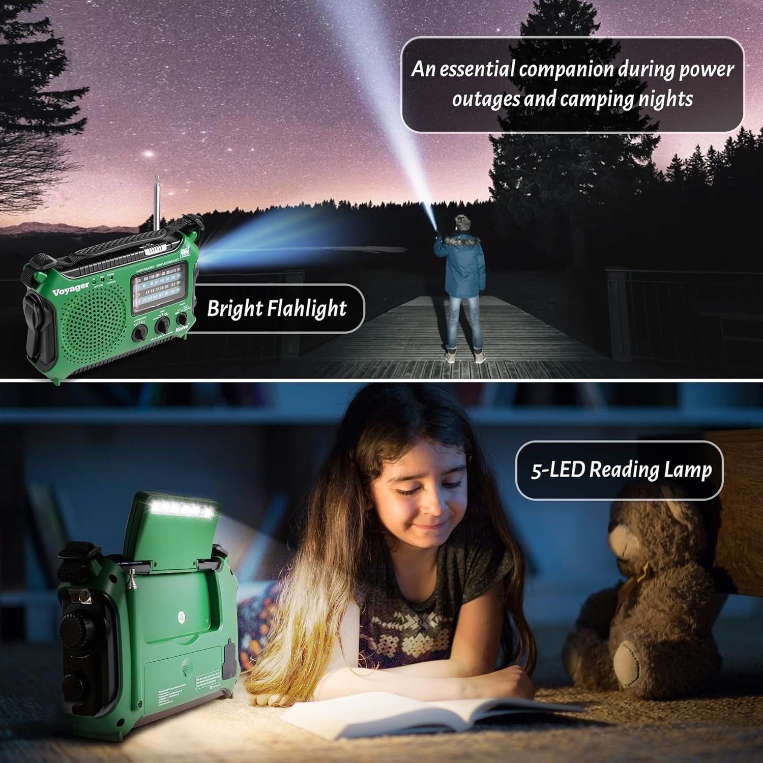 Emergency Weather Alert Radio Solar Hand Crank AM FM SW 7 Band Green
