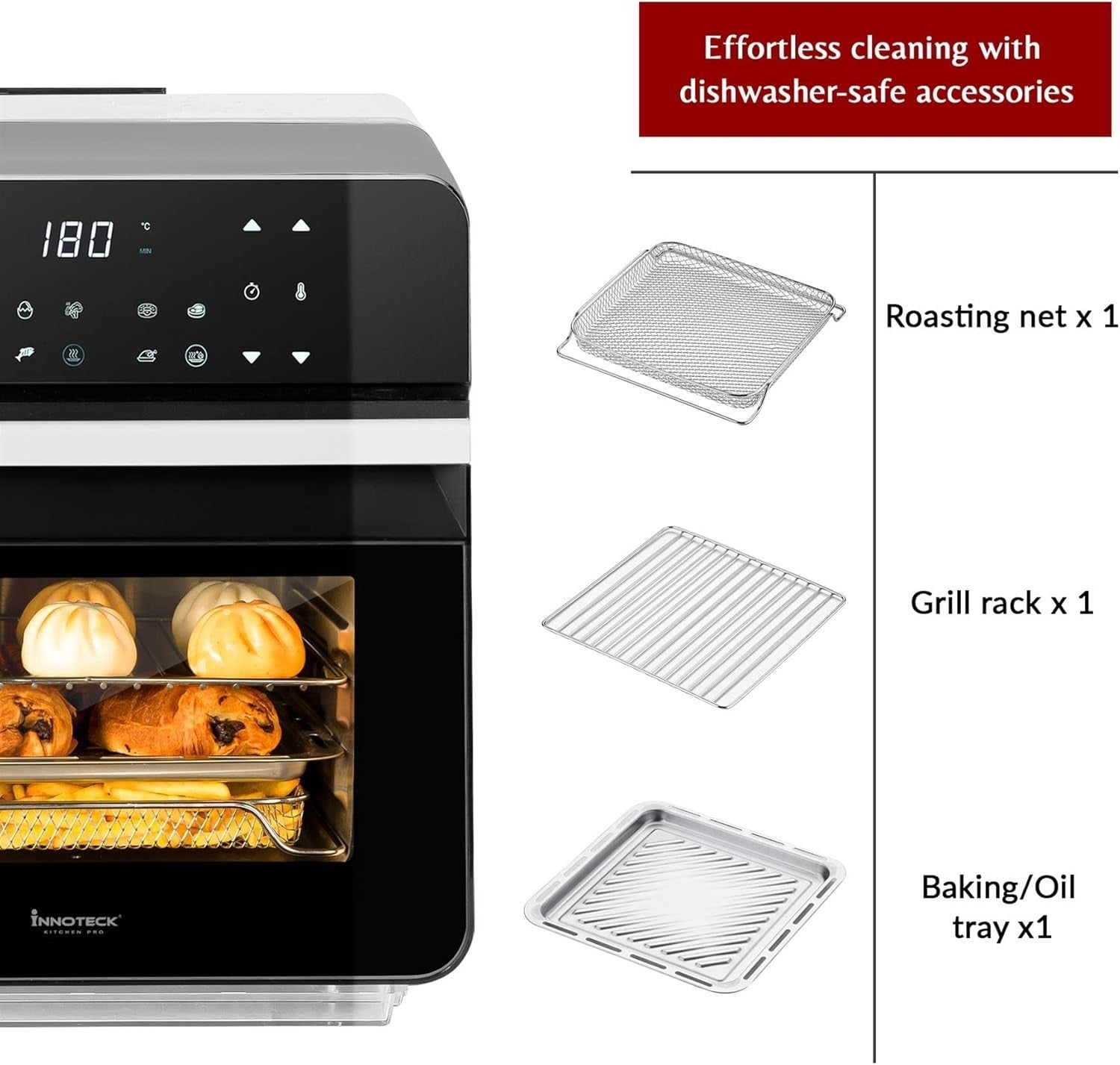 11L Steam Air Fryer Oven 9 Presets Touch LED 1150ml Water Tank No PFOA