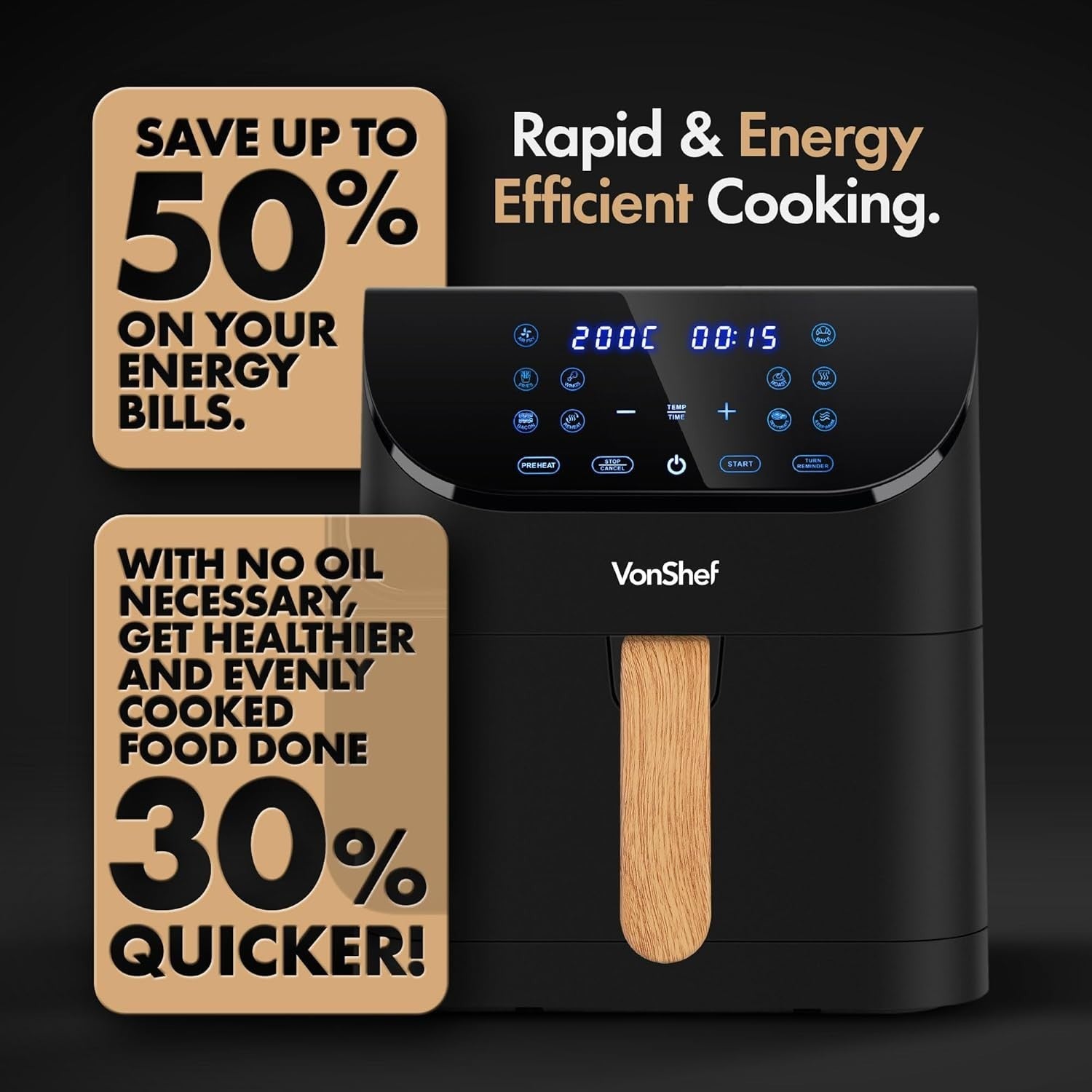Large Air Fryer 6L | 10-in-1 Digital Display Fast Healthy Cooking Nordic Black