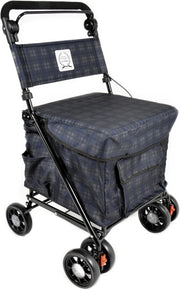 Navy Check 6-Wheel Walk & Rest Shopping Trolley – Padded Seat & Back