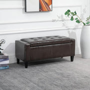 Brown Faux Leather Storage Ottoman Bench – Tufted Flip-Top Chest Seat 92cm
