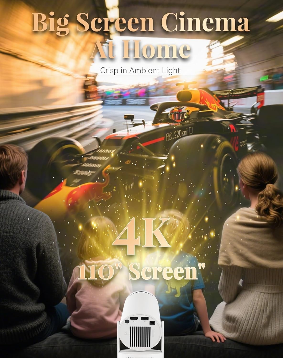 4K Smart Projector WiFi Bluetooth Auto Keystone 180° Rotate Reading Gaming