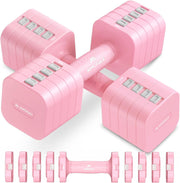 Pink Adjustable Dumbbells Pair 1–5kg 5-in-1 Quick Lock Non-Slip Home Gym