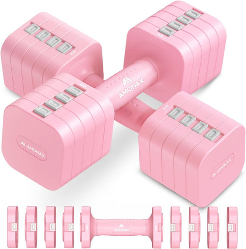 Pink Adjustable Dumbbells Pair 1–5kg 5-in-1 Quick Lock Non-Slip Home Gym