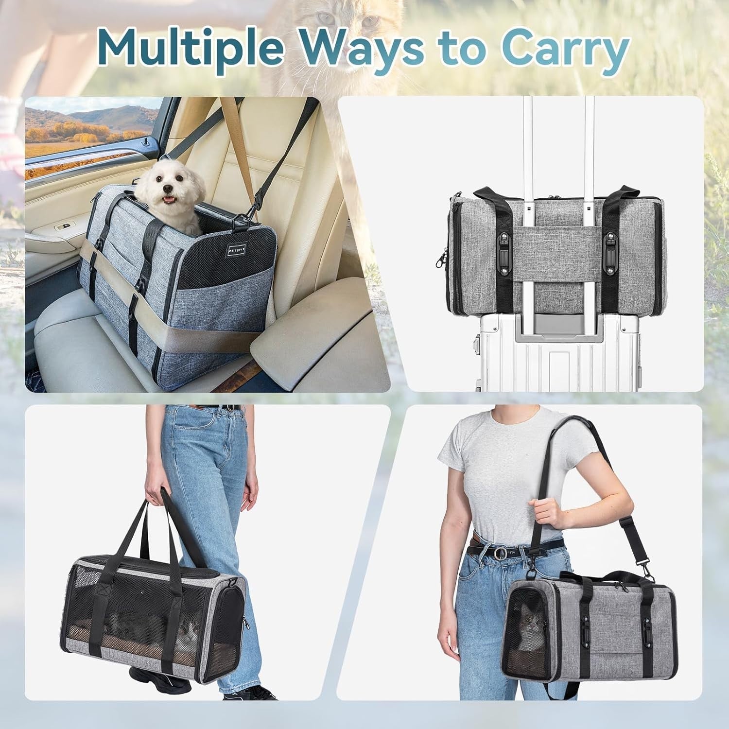 Large Cat Car Carrier Escape Proof Travel Seat Soft Pet Carrier