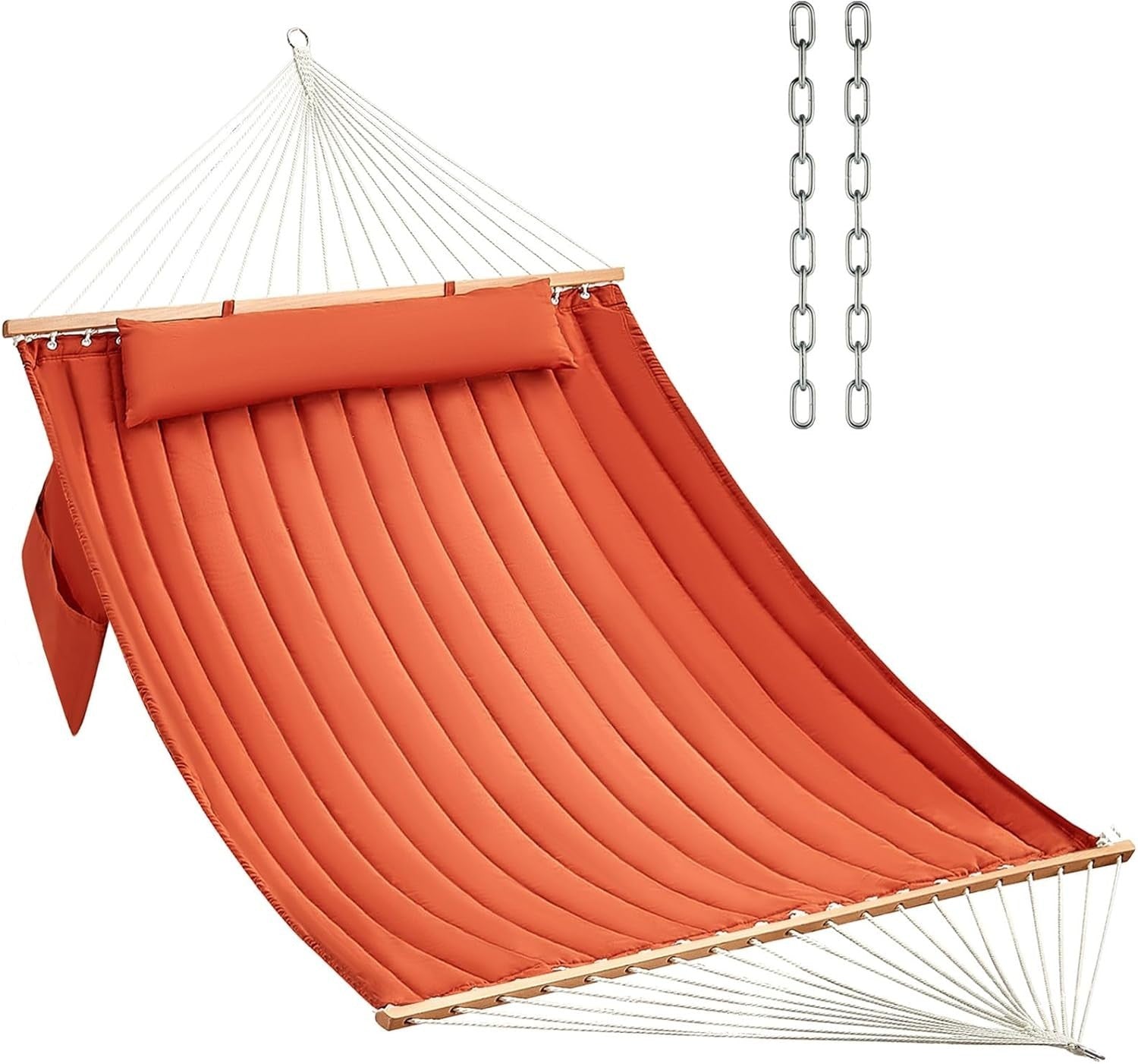Luxury Outdoor Double Quilted Fabric Hammock 2-Person 450lbs w/ Pillow