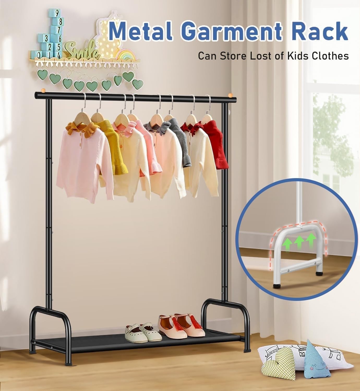 Kids Clothes Rail White Baby Dress Up Rack with Storage Shelf