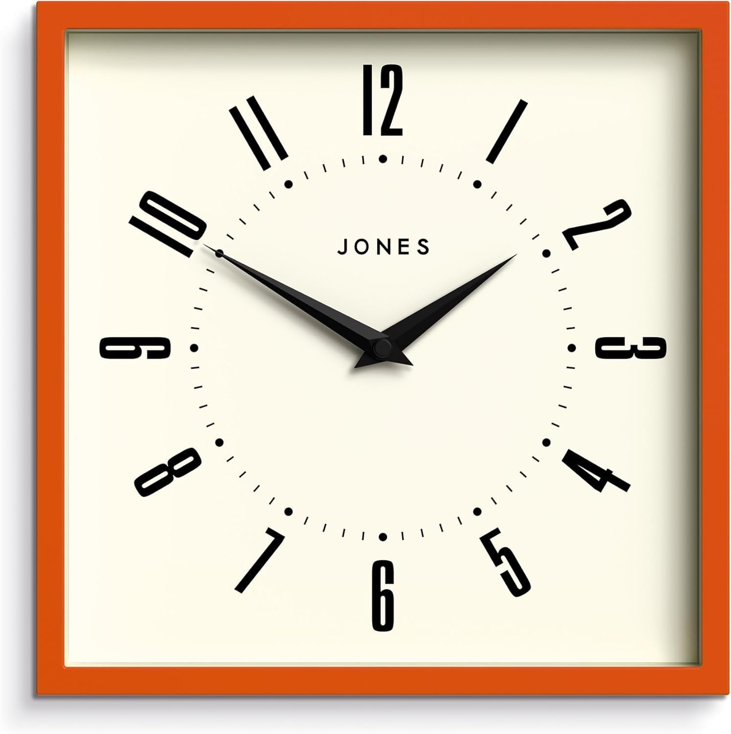 25cm Orange Square Wall Clock Retro Silent Quartz Easy Read Numbers Kitchen Offi