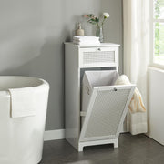 Laundry Cabinet With Fold Out Basket Slim Bathroom Storage Unit White Rattan