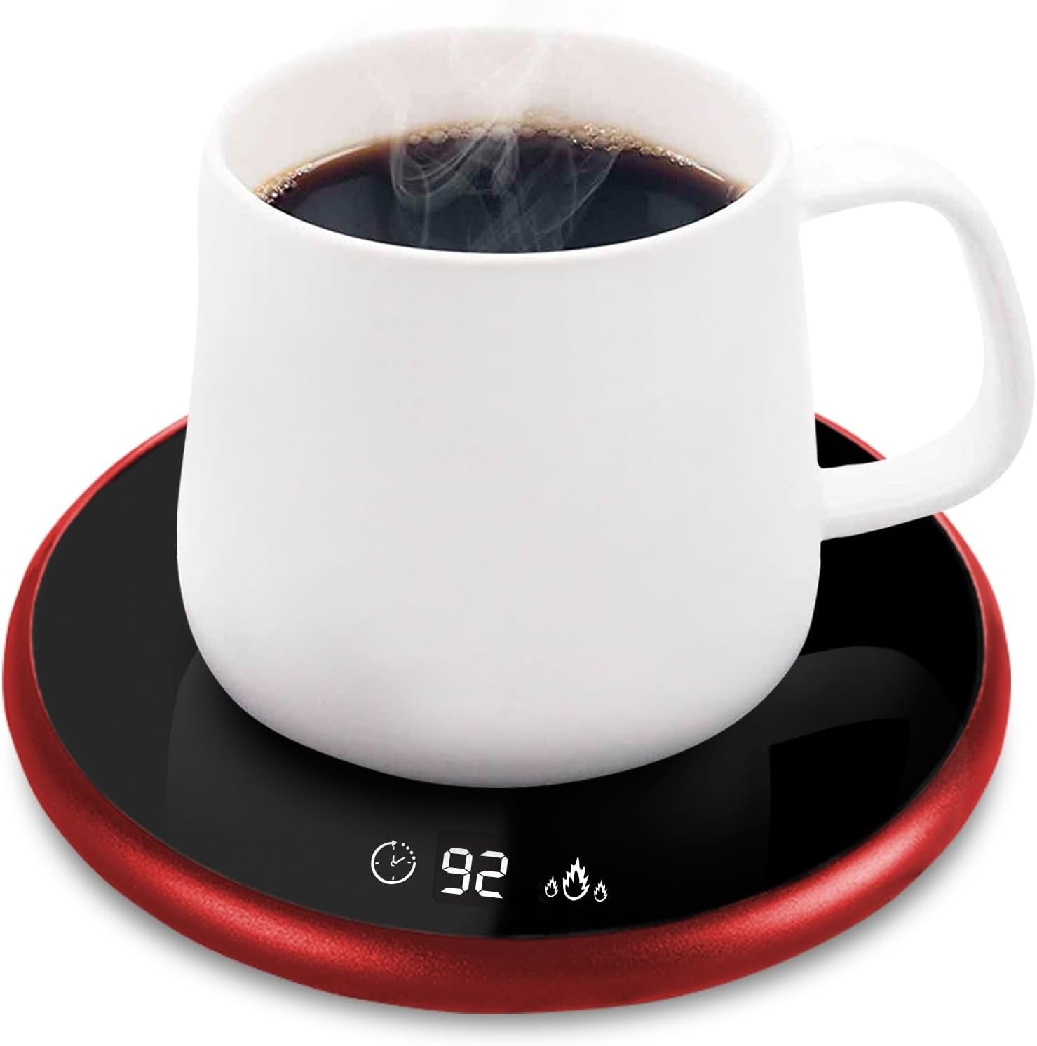 Smart Coffee Mug Warmer – Touch Control, LED Display, Red
