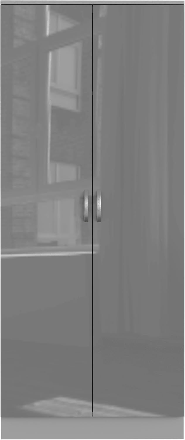 Grey High Gloss 2 Door Slim Wardrobe with Shelf & Hanging Rail 180cm