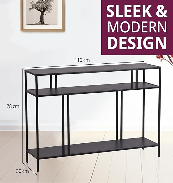 Slim Black Metal Console Table – Modern 110cm Radiator Shelf  Hallway Display