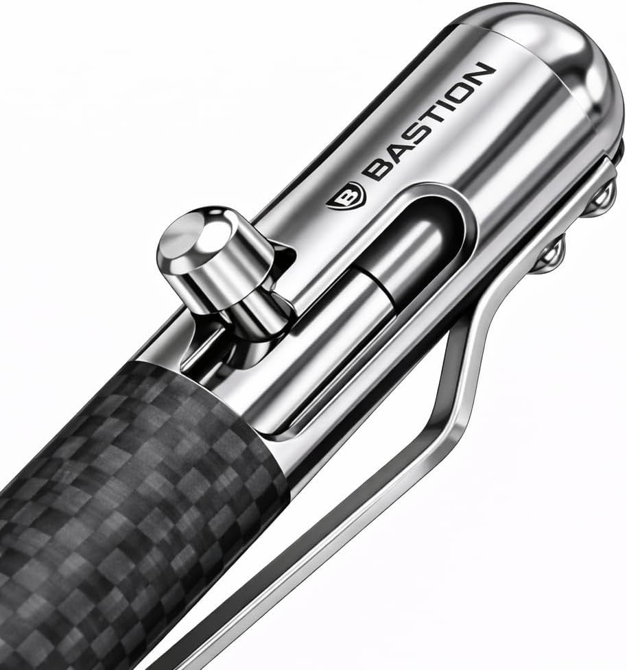 Luxury Carbon Fibre & Stainless Steel Ballpoint Pen – Slim, Bolt Action, Gift
