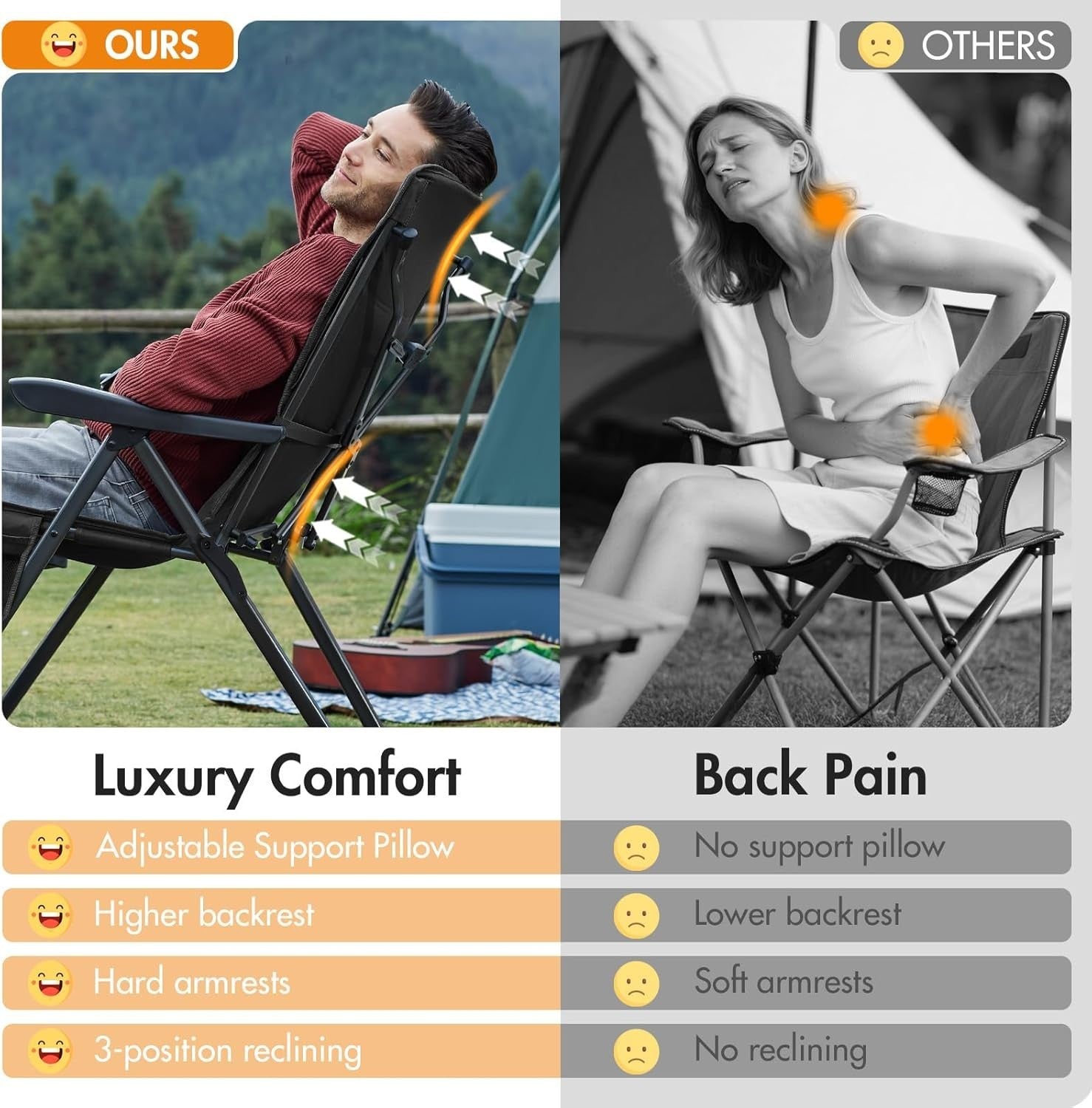 Reclining Folding Camping Chair Padded Heavy Duty 160KG XL with Cup Holder