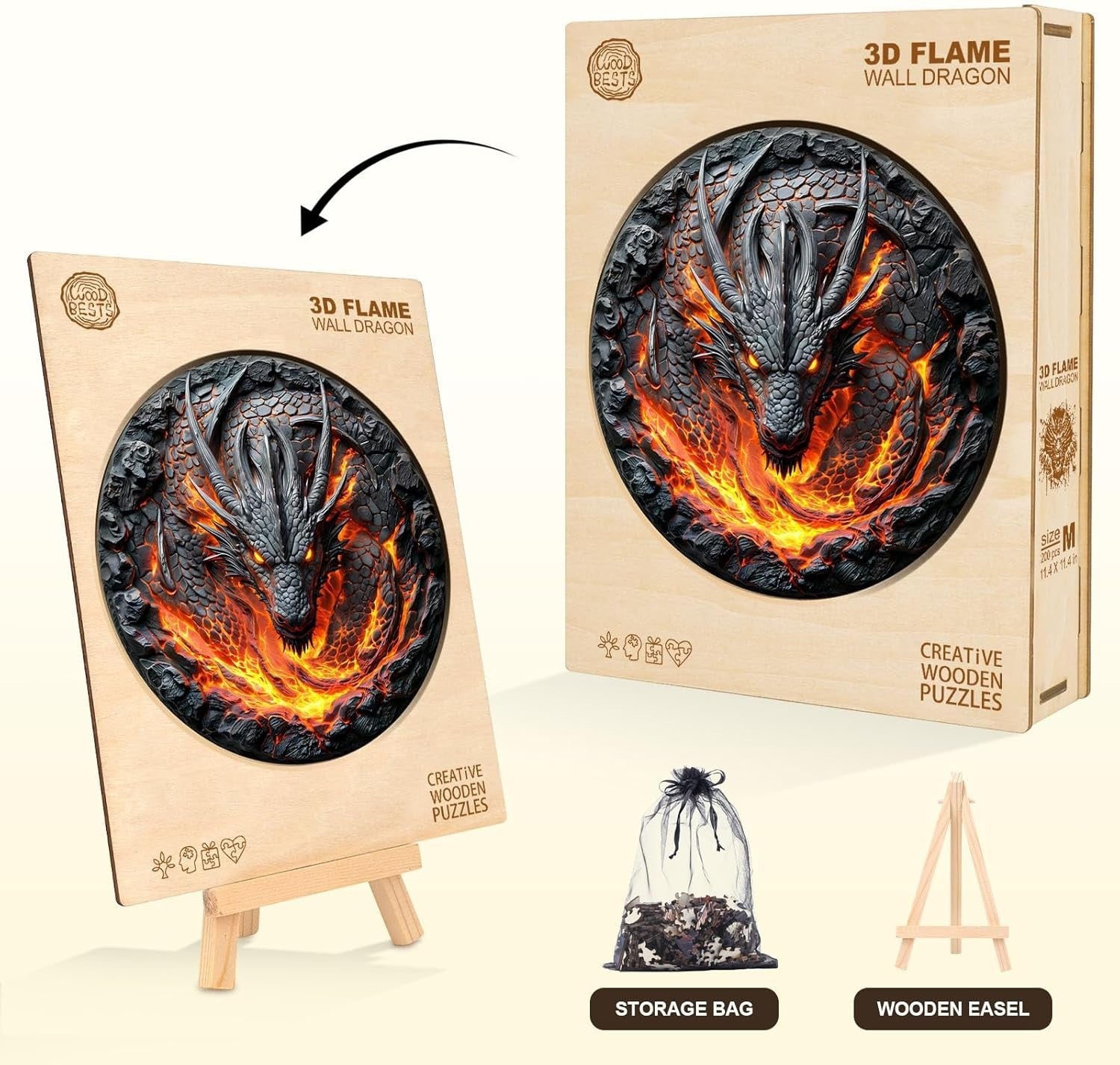 3D Flame Dragon Wooden Puzzle 270 Piece Animal Jigsaw Wall Art Gift