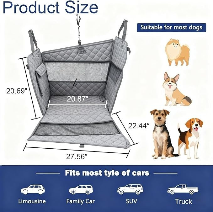 Grey Dog Car Seat Hard Bottom Waterproof Booster Bed Large Dogs L