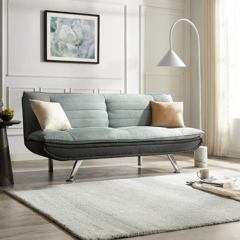 3 Seater Grey Sofa Bed Click Clack | Charcoal Contrast Fabric & Chrome Legs