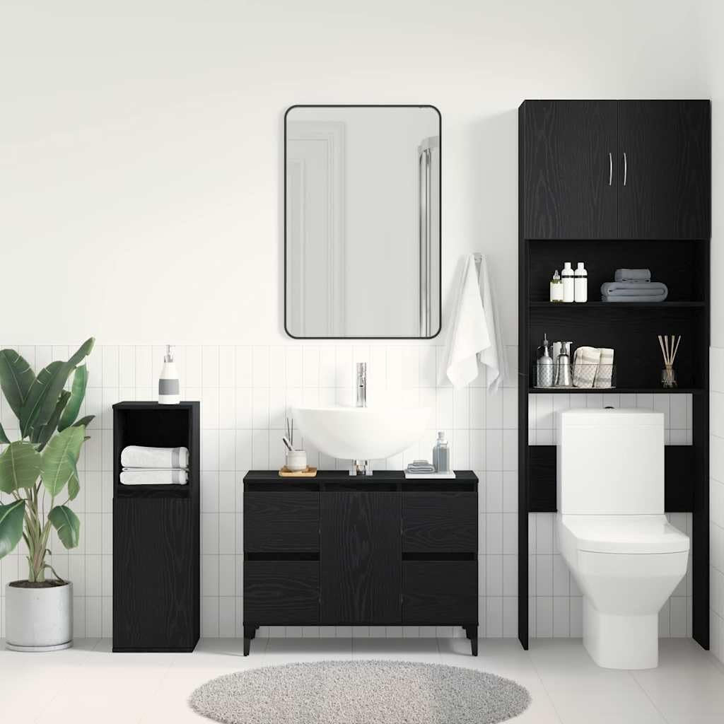 Black Oak Bathroom Sink Cabinet Vanity Unit with Drawers Cupboard Storage