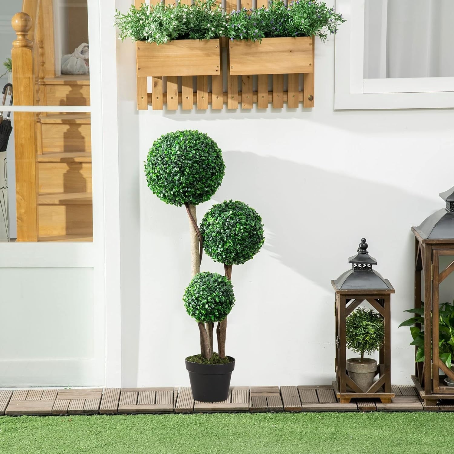 90cm Artificial Boxwood Triple Ball Topiary Tree in Weighted Pot Home Decor