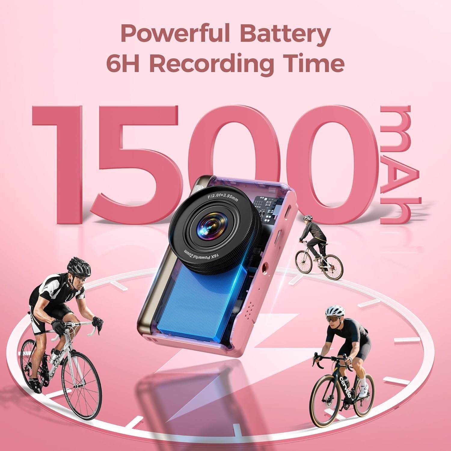 4K 64MP Digital Camera Flip Screen Vlogging Anti-Shake Zoom Pink