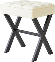 White PU X-Leg Vanity Stool – Square Makeup Seat & Footrest for Bedroom