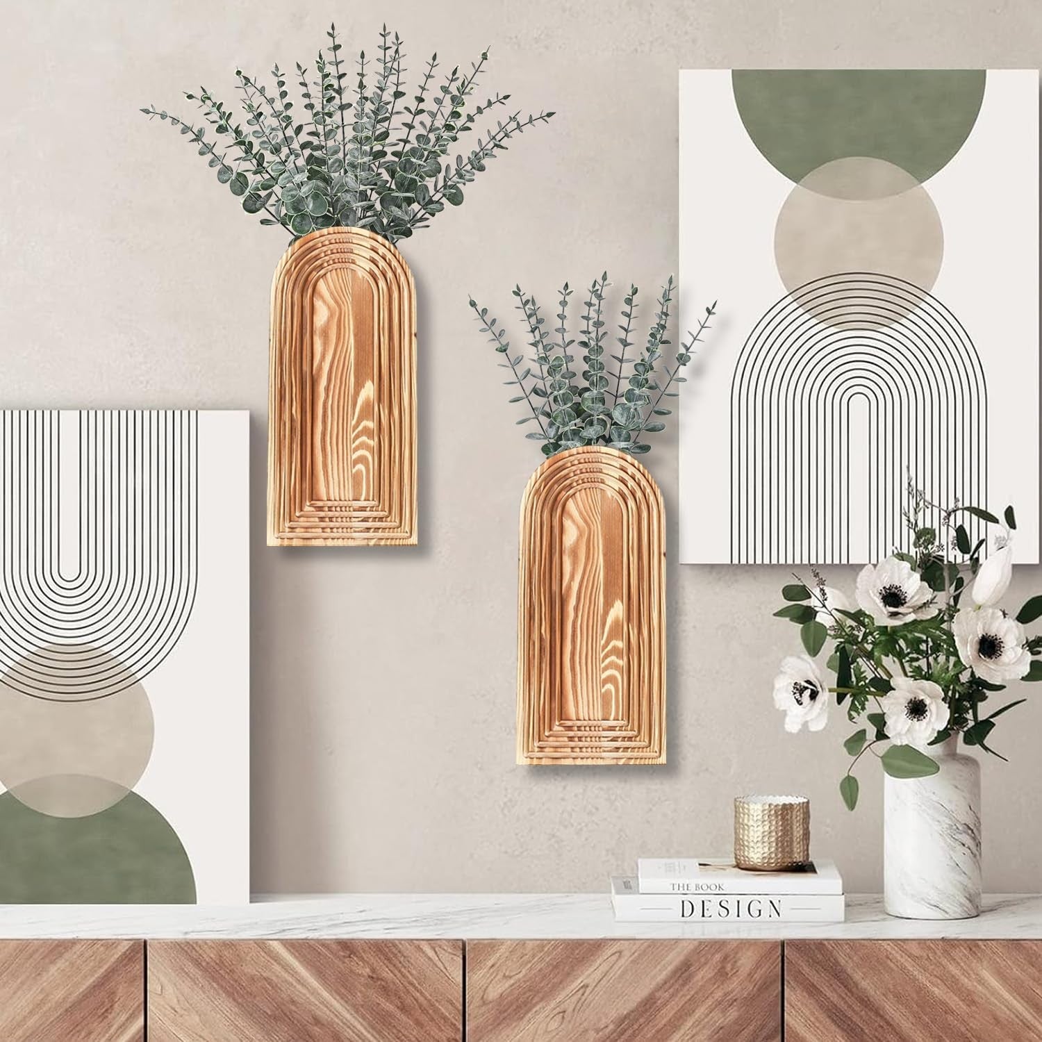 2 Pack Wooden Wall Vase Planter Rustic Farmhouse Decor