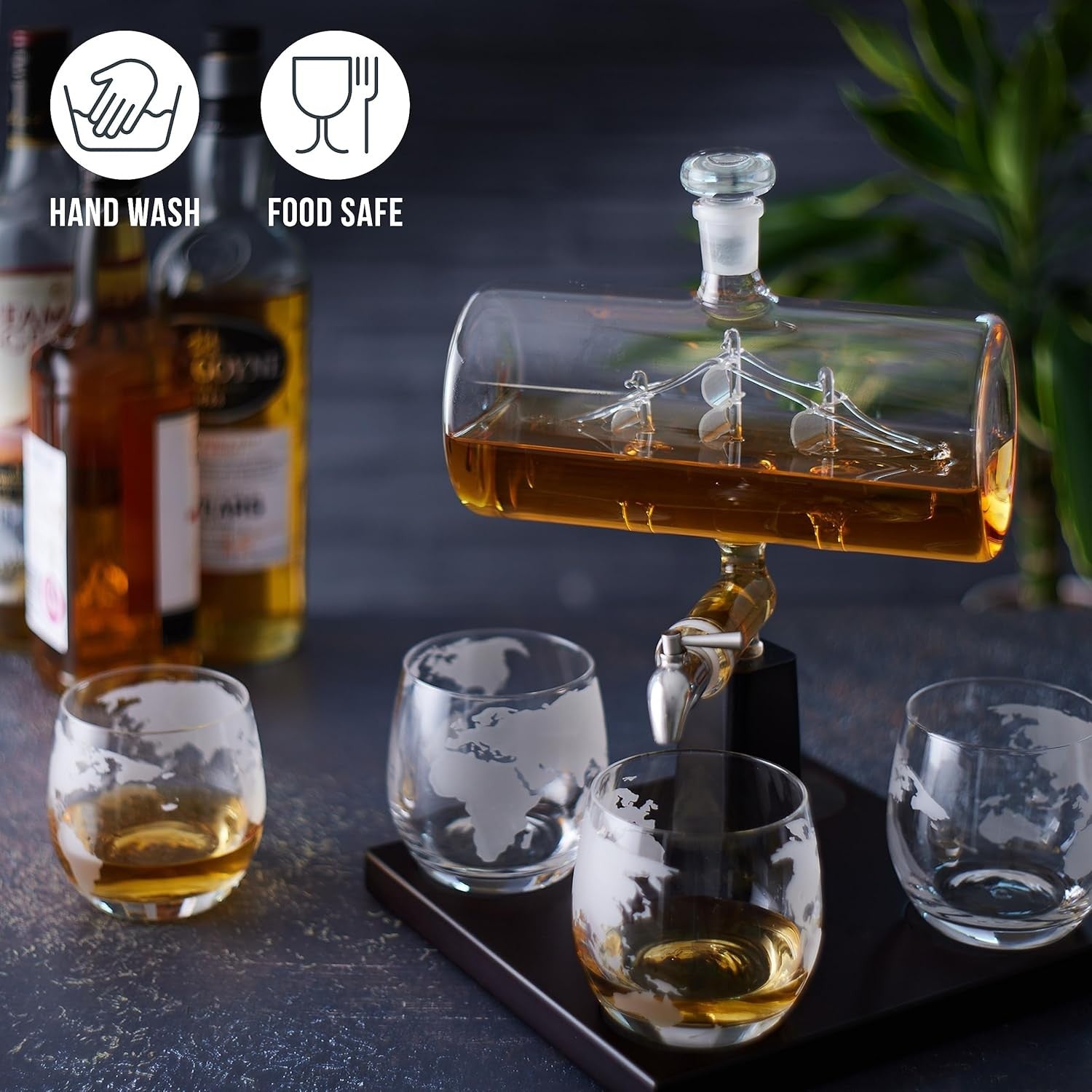 Whiskey Decanter Set 1000ml Ship Design with 6 Glasses Luxury Gift for Men Bar