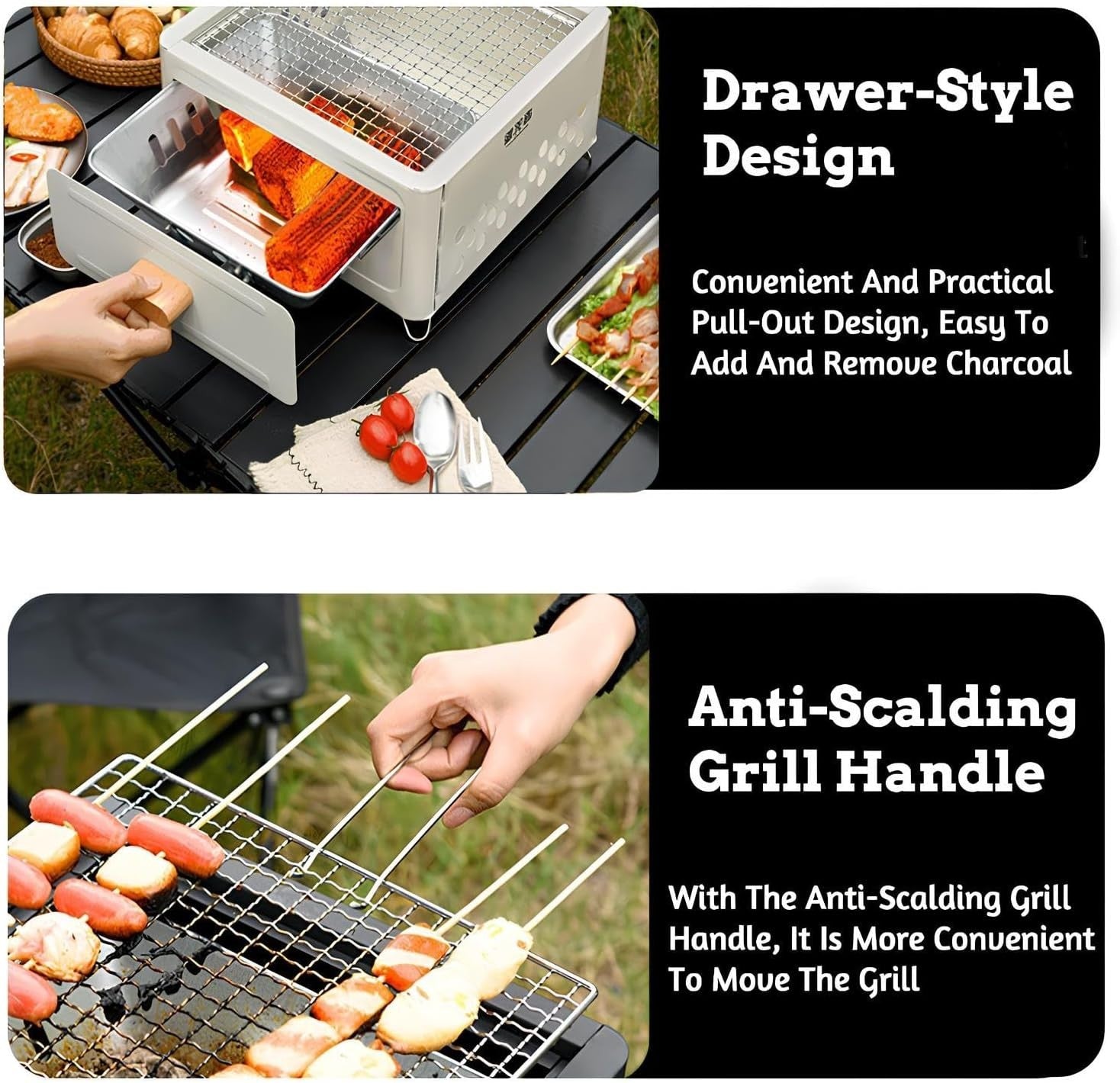Portable Tabletop Charcoal Grill Stainless Steel Compact BBQ Oven for Camping