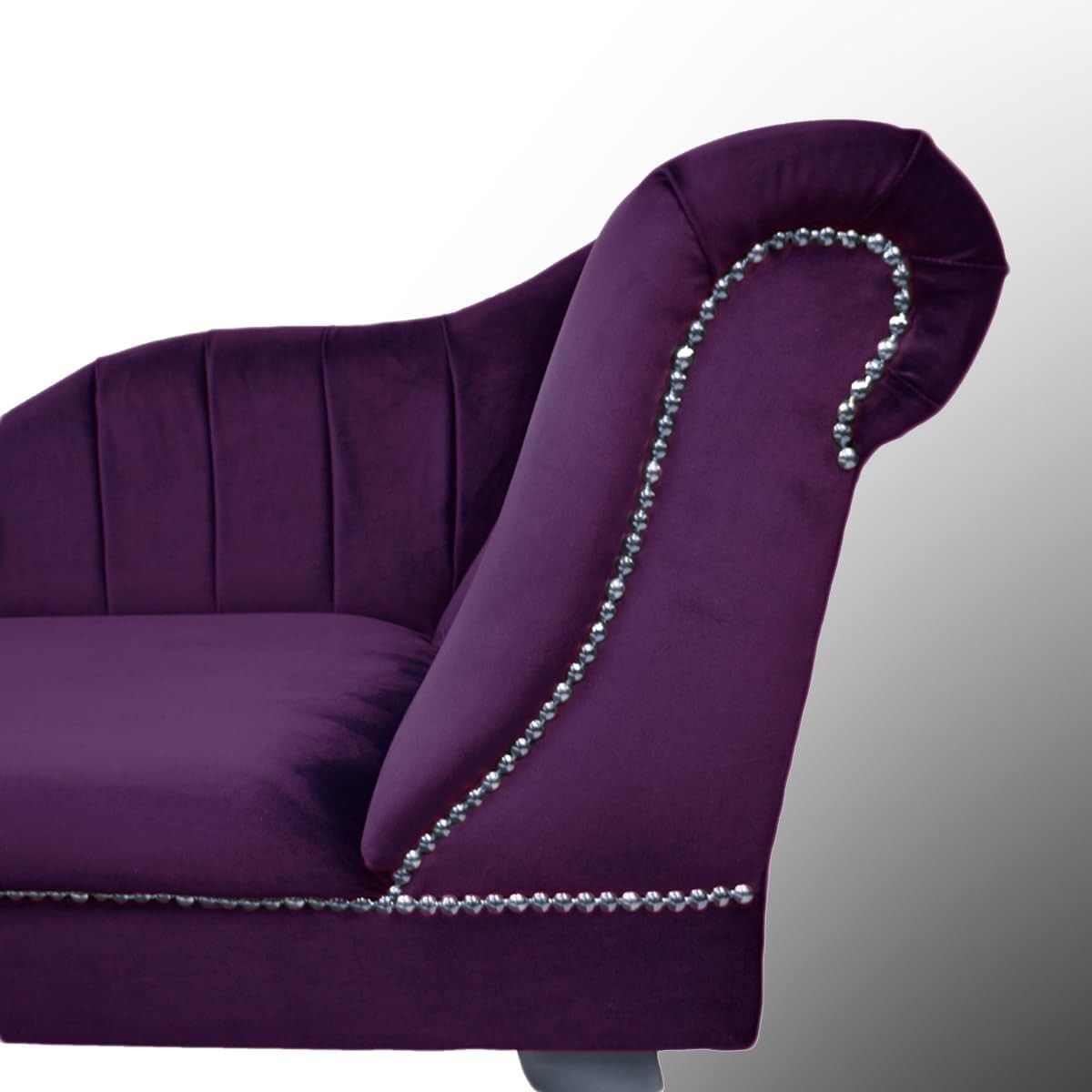 Velvet Chaise Lounger Right and Tufted Accent Sofa Chair Amethyst 133cm