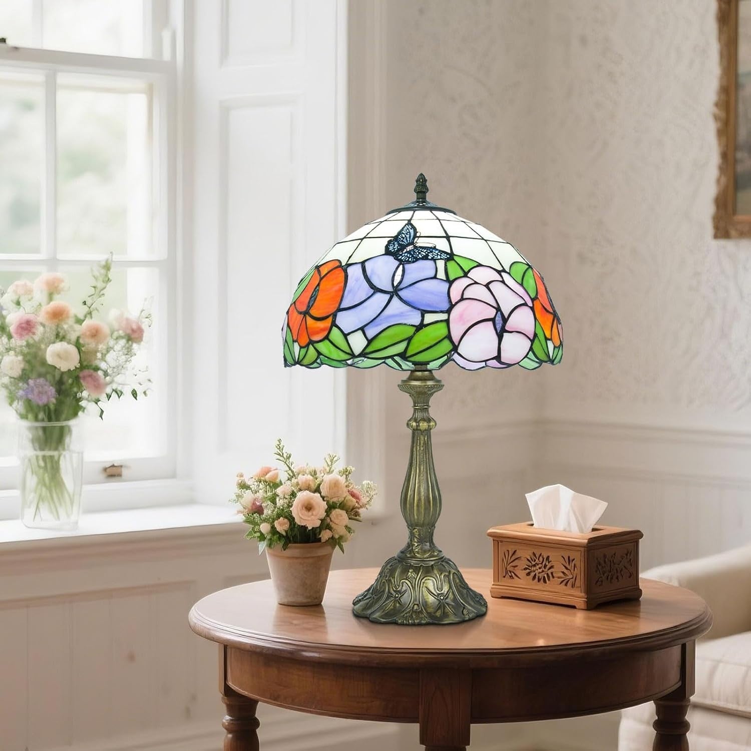 12" Stained Glass Table Lamp with Remote, Adjustable Light & Elegant Design