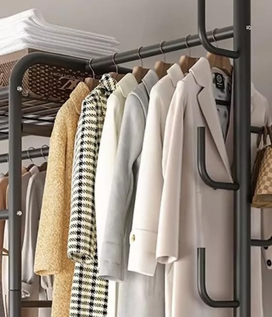 INDOORIST Heavy Duty Double Clothes Rail Rack with Shelves Wardrobe