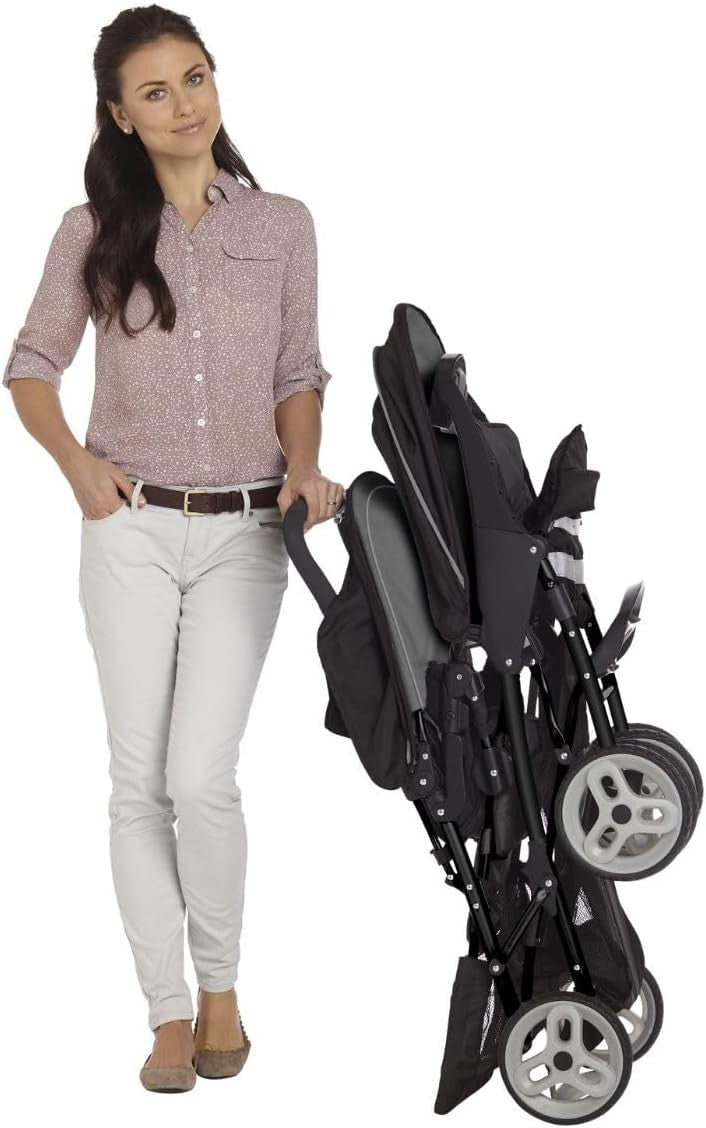 Tandem Double Pushchair from Birth, One-Hand Fold, Recline Seats, Black